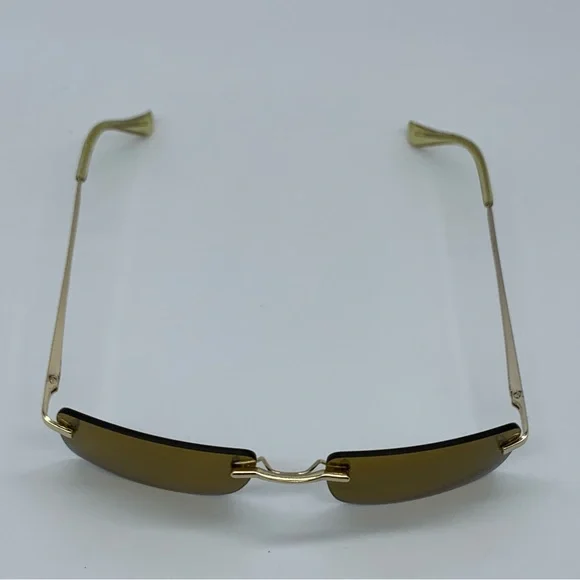 Slim Retro Rimless Rectangular Sunglasses in Gold- Brown - Picture 7 of 11